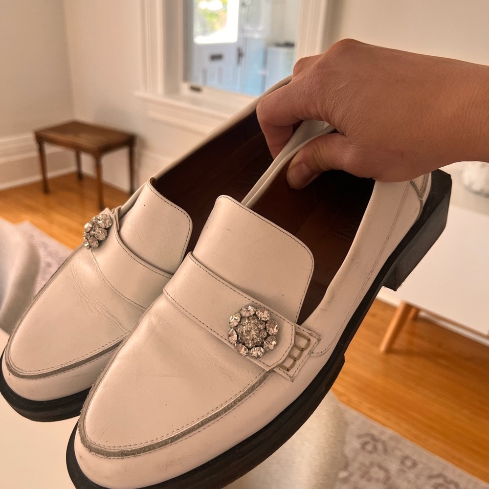 Ganni White Leather Loafers with Crystal Brooches - Picture 4 of 4